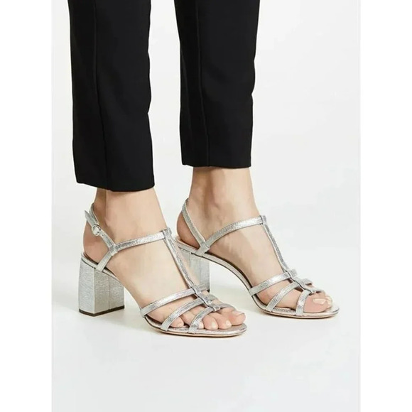 Loeffler Randall Women's Elena Heel Sandal Silver Leather Size 6.5 (MSRP $350) - Picture 2 of 12